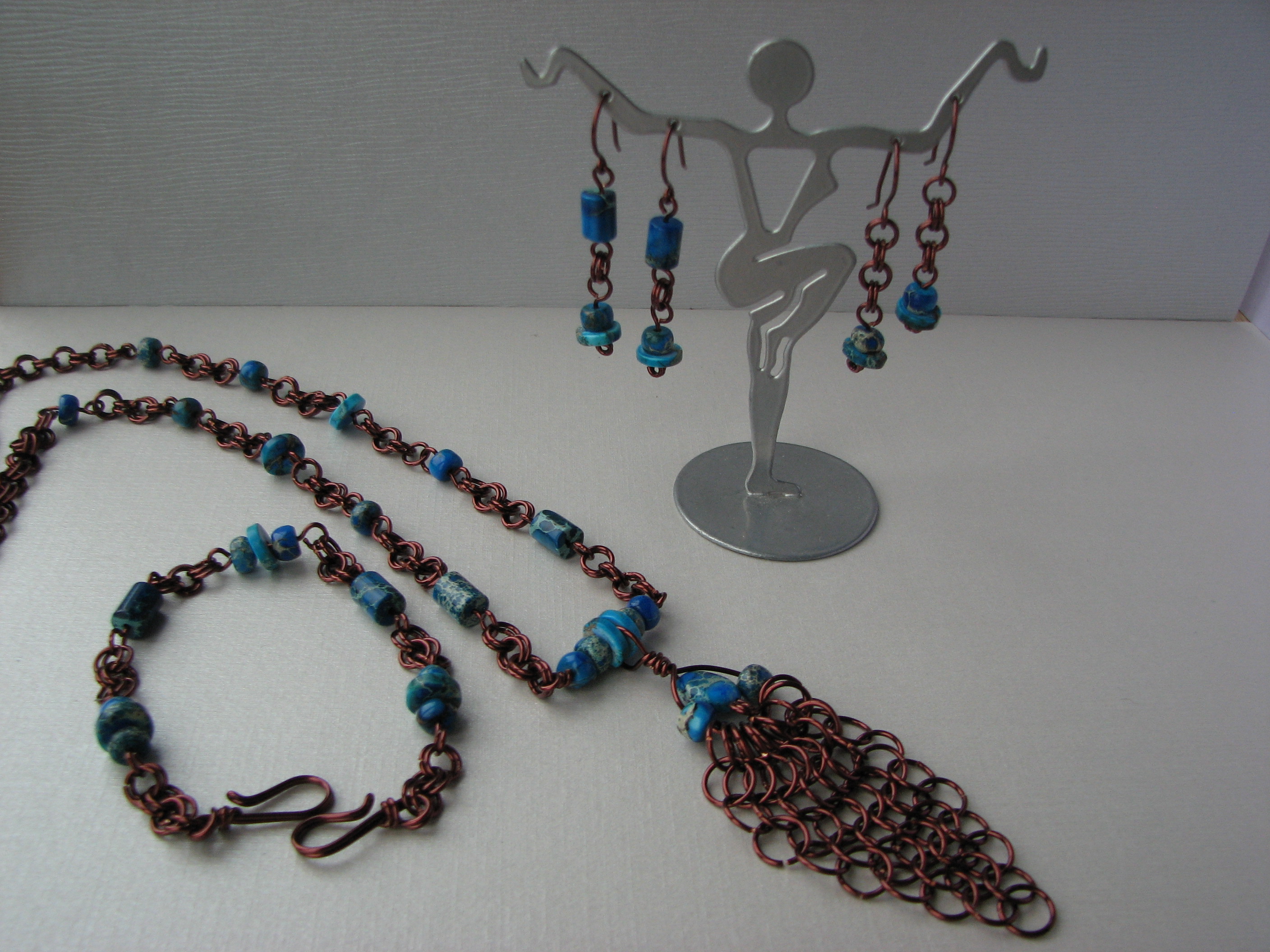 Imperial Jasper and Chain Maille necklace,bracelet and earrings