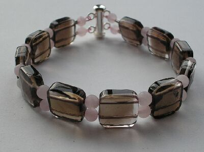 Smoky and Rose Quartz with solid 925 silver clasp bracelet
