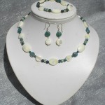 Kyanite and shell necklace and earrings